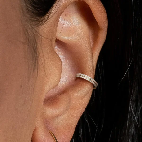 Lävistysrengas, Titanium Outward Facing Double-Lined CZ in Gold