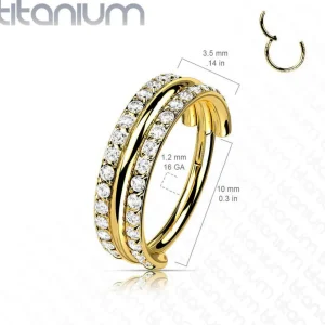 Lävistysrengas, Titanium Outward Facing CZ in Gold