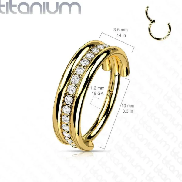 Lävistysrengas, Titanium Outward Facing CZ Line in Gold