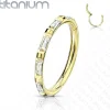 Lävistysrengas, Titanium Ring Rectangular Baguette CZ in Gold