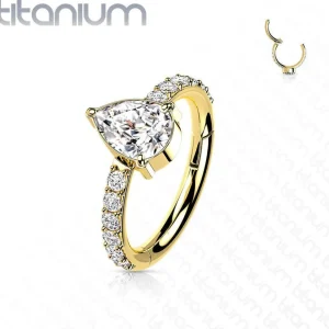 Lävistysrengas,Titanium CZ Teardrop Center Clicker in Gold