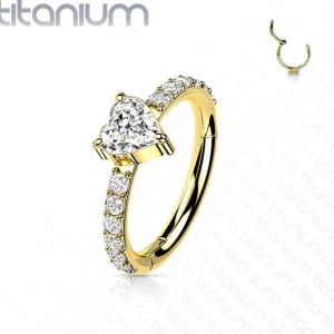 Lävistysrengas,Titanium CZ Heart Center Clicker in Gold