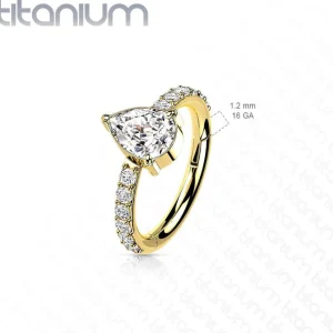 Lävistysrengas,Titanium CZ Teardrop Center Clicker in Gold