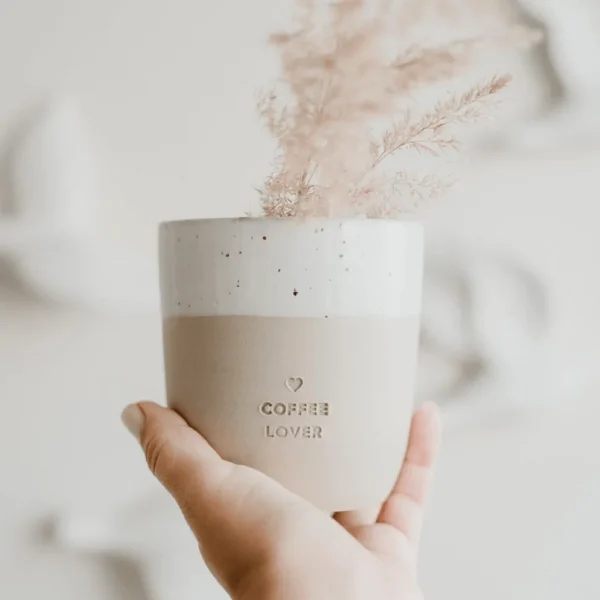 Muki, Coffee Lover Mug -käsintehty korvaton tekstimuki