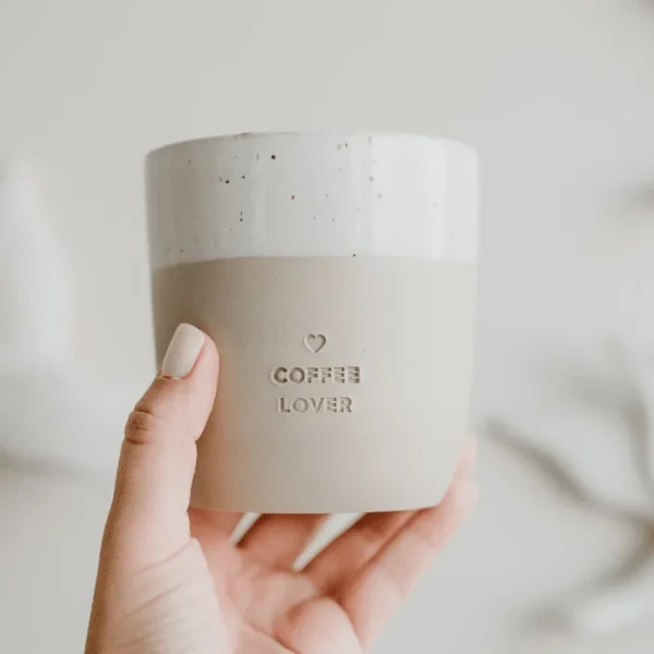 Muki, Coffee Lover Mug -käsintehty korvaton tekstimuki