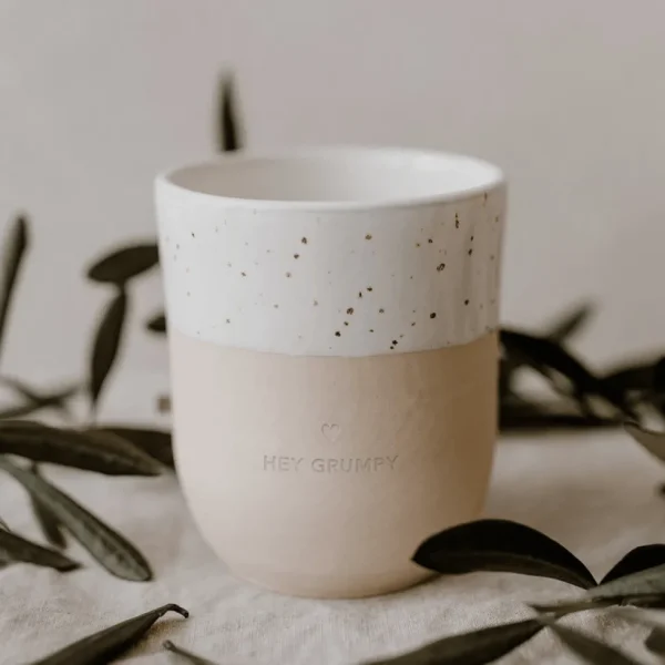 Muki, Hey Grumpy Mug -käsintehty korvaton tekstimuki