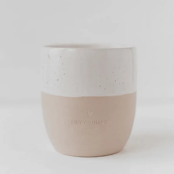 Muki, Hey Grumpy Mug -käsintehty korvaton tekstimuki