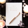 My Gratitude Journal -kiitollisuuspäiväkirja ja ruusukvartsikynä
