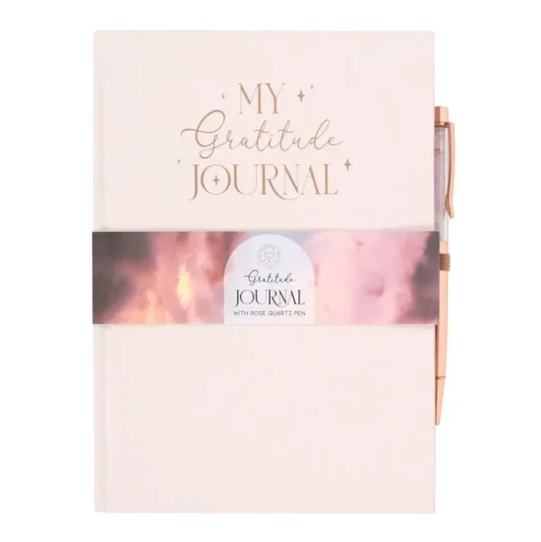 My Gratitude Journal -kiitollisuuspäiväkirja ja ruusukvartsikynä