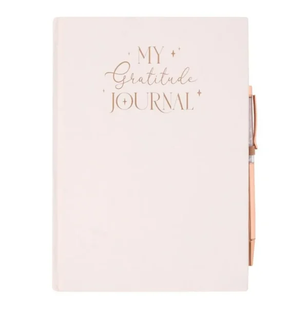 My Gratitude Journal -kiitollisuuspäiväkirja ja ruusukvartsikynä