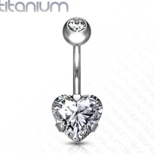 Napakoru, Implant Grade Titanium Prong Set Heart CZ in Clear
