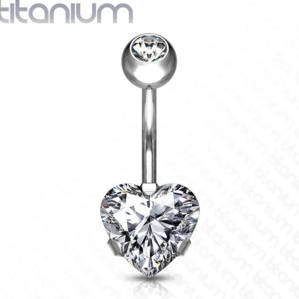 Napakoru, Implant Grade Titanium Prong Set Heart CZ in Clear