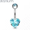 Napakoru, Implant Grade Titanium Prong Set Heart CZ in Turqoise