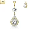 Napakoru, 14K Gold Three Tiered Teardrop Dangle CZ -kultainen napakoru