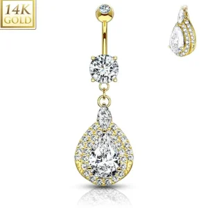 Napakoru, 14K Gold Three Tiered Teardrop Dangle CZ -kultainen napakoru