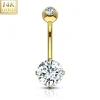 Napakoru, 14K Round CZ Prong Set Navel Ring -kultainen napakoru