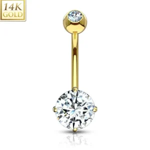 Napakoru, 14K Round CZ Prong Set Navel Ring -kultainen napakoru