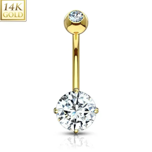 Napakoru, 14K Round CZ Prong Set Navel Ring -kultainen napakoru