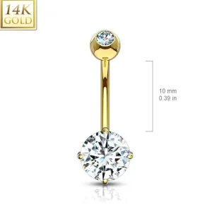 Napakoru, 14K Round CZ Prong Set Navel Ring -kultainen napakoru