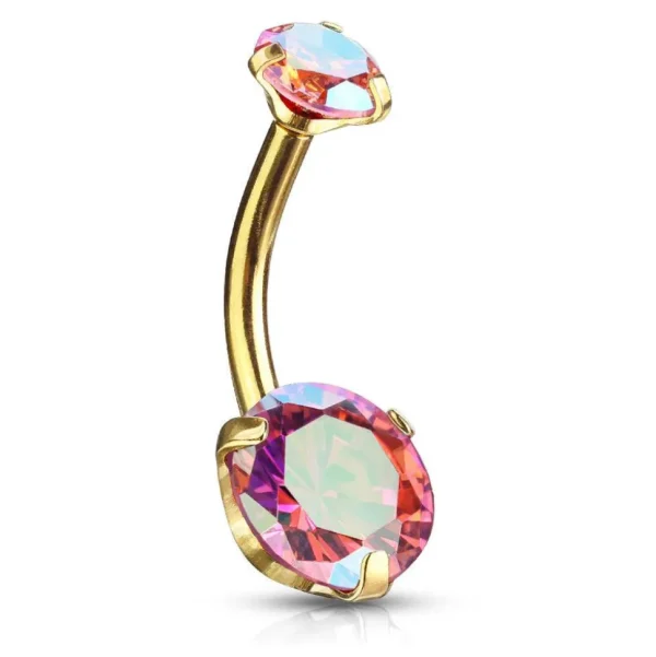 Napakoru, Prong Set Round CZ in AB Pink/Gold