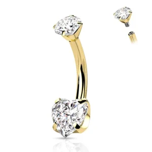 Napakoru, Titanium Prong Set Heart Mini in Gold -kirkas sydännapakoru