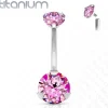 Napakoru, Titanium Prong Set Round CZ in Pink