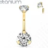 Napakoru, Titanium Prong Set Round CZ Mini in Clear/Gold