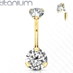 Napakoru, Titanium Prong Set Round CZ Mini in Clear/Gold