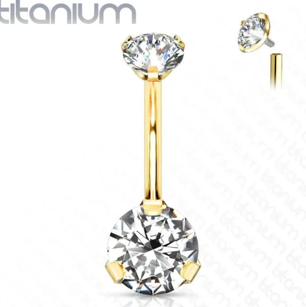 Napakoru, Titanium Prong Set Round CZ Mini in Clear/Gold