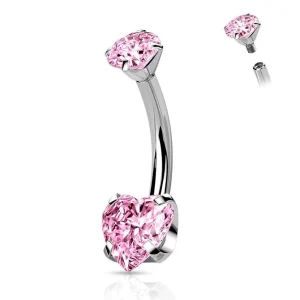 Napakoru, Titanium Prong Set Heart CZ in Pink -pinkki sydännapakoru