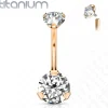 Napakoru,Titanium Prong Set Round CZ in Clear/Rosegold
