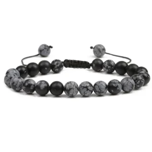NATURE COLLECTION, Snowflake Obsidian -lumihiutaleobsidiaani rannekoru