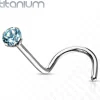 Nenäkoru, nenänappi CZ Implant Grade Titanium Prong Set in Turqoise
