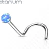 Nenäkoru, nenänappi Implant Grade Titanium Prong Set Opal in Blue