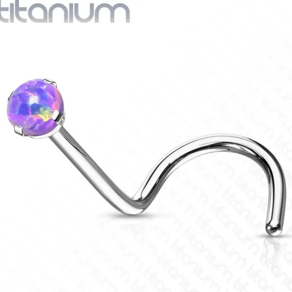 Nenäkoru, nenänappi Implant Grade Titanium Prong Set Opal in Purple
