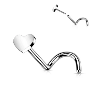 Nenänappi 1mm, Heart -titaaninen nenäkoru push in koristeella