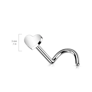 Nenänappi 1mm, Heart -titaaninen nenäkoru push in koristeella