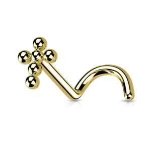 Nenänappi 0,8mm, Titanium Cross -titaaninen ristinenäkoru (kulta)