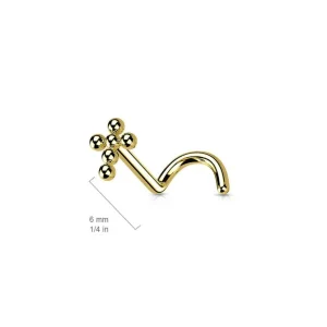 Nenänappi 0,8mm, Titanium Cross -titaaninen ristinenäkoru (kulta)