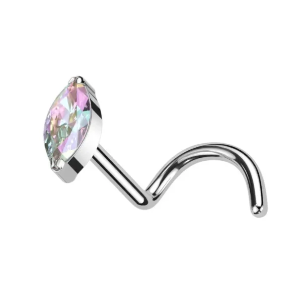 Nenänappi 0,8mm, Titanium Marquise Stud-titaaninen nenäkoru (hopea AB)