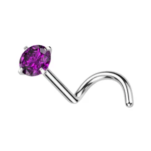 Nenänappi 0,8mm, Titanium 2mm CZ -titaaninen nenäkoru (violetti)