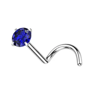 Nenänappi 0,8mm, Titanium 2mm CZ -titaaninen nenäkoru (sininen)