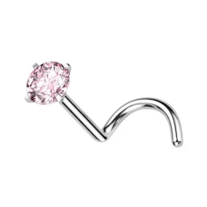 Nenänappi 0,8mm, Titanium 2mm CZ -titaaninen nenäkoru (pinkki)