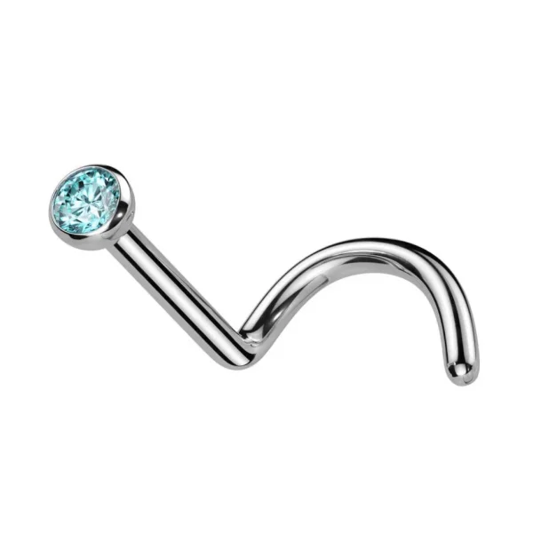 Nenänappi 0,8mm, Titanium 2mm Prong CZ -titaaninen turkoosi nenäkoru
