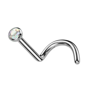 Nenänappi 0,8mm, Titanium 2mm Prong CZ Stud -titaaninen nenäkoru (AB)