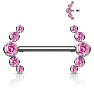 Nännikoru, Titanium Barbells with 5 Bezel Set CZ in Pink