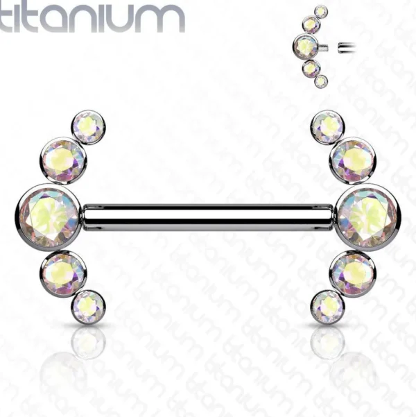 Nännikoru, Titanium Barbells with 5 Bezel Set CZ in Clear AB