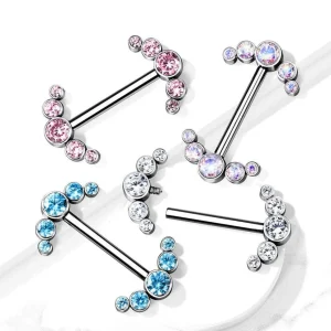 Nännikoru, Titanium Barbells with 5 Bezel Set CZ in Pink