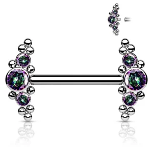 Nännikoru, Titanium Nipple Barbells with Bezel Set CZ Multi