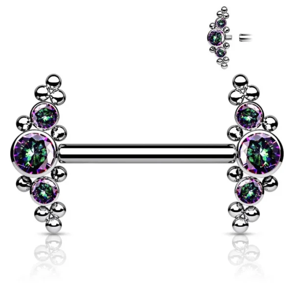Nännikoru, Titanium Nipple Barbells with Bezel Set CZ Multi